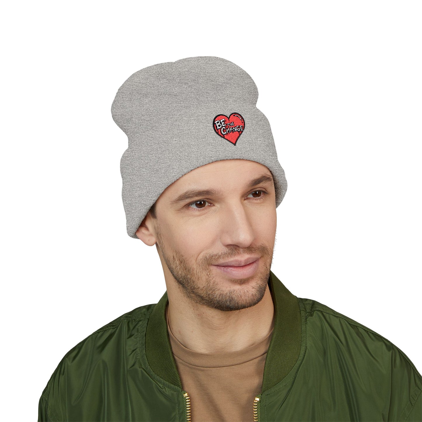 Embroidered 'Be Kind' Heart Cuffed Beanie