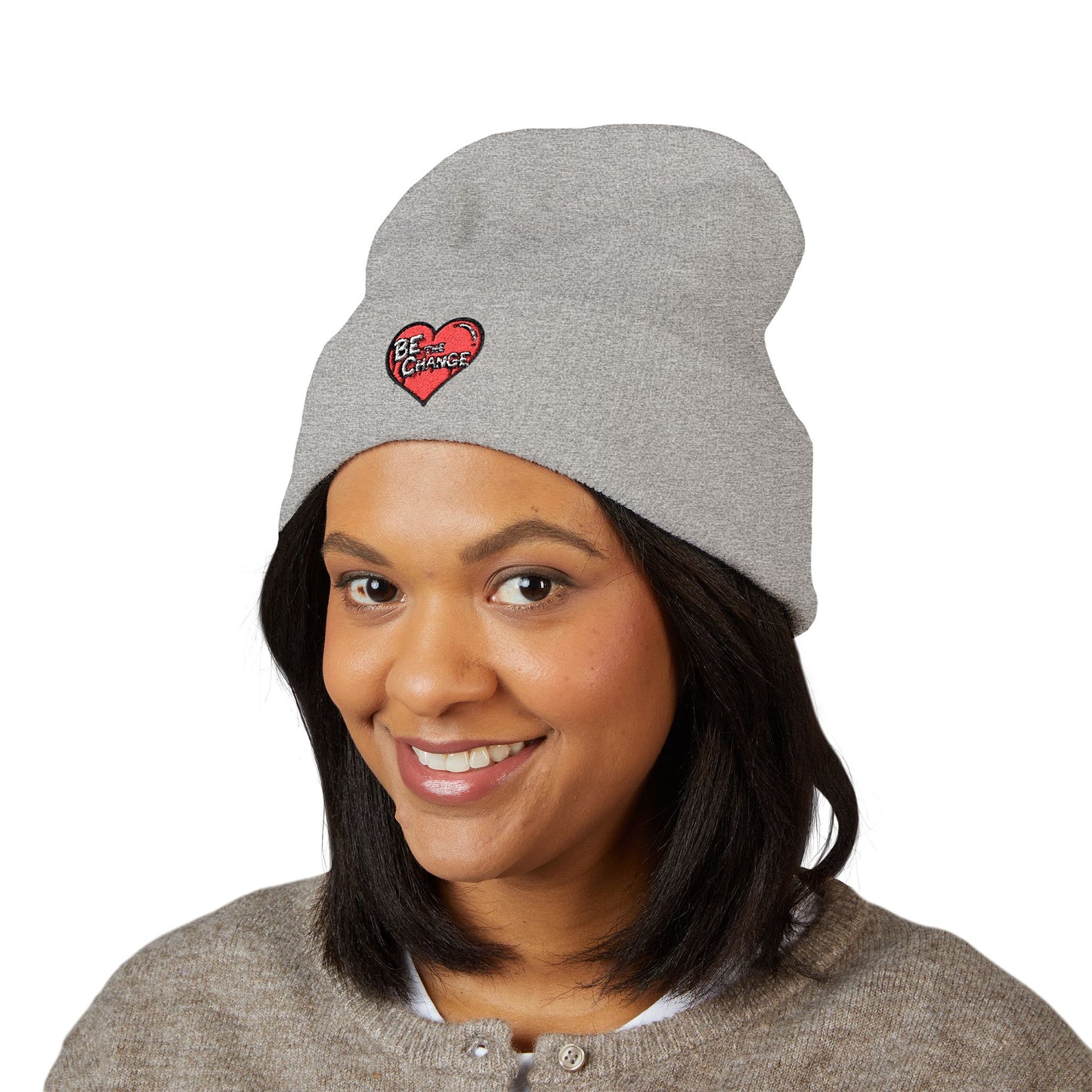 Embroidered 'Be Kind' Heart Cuffed Beanie