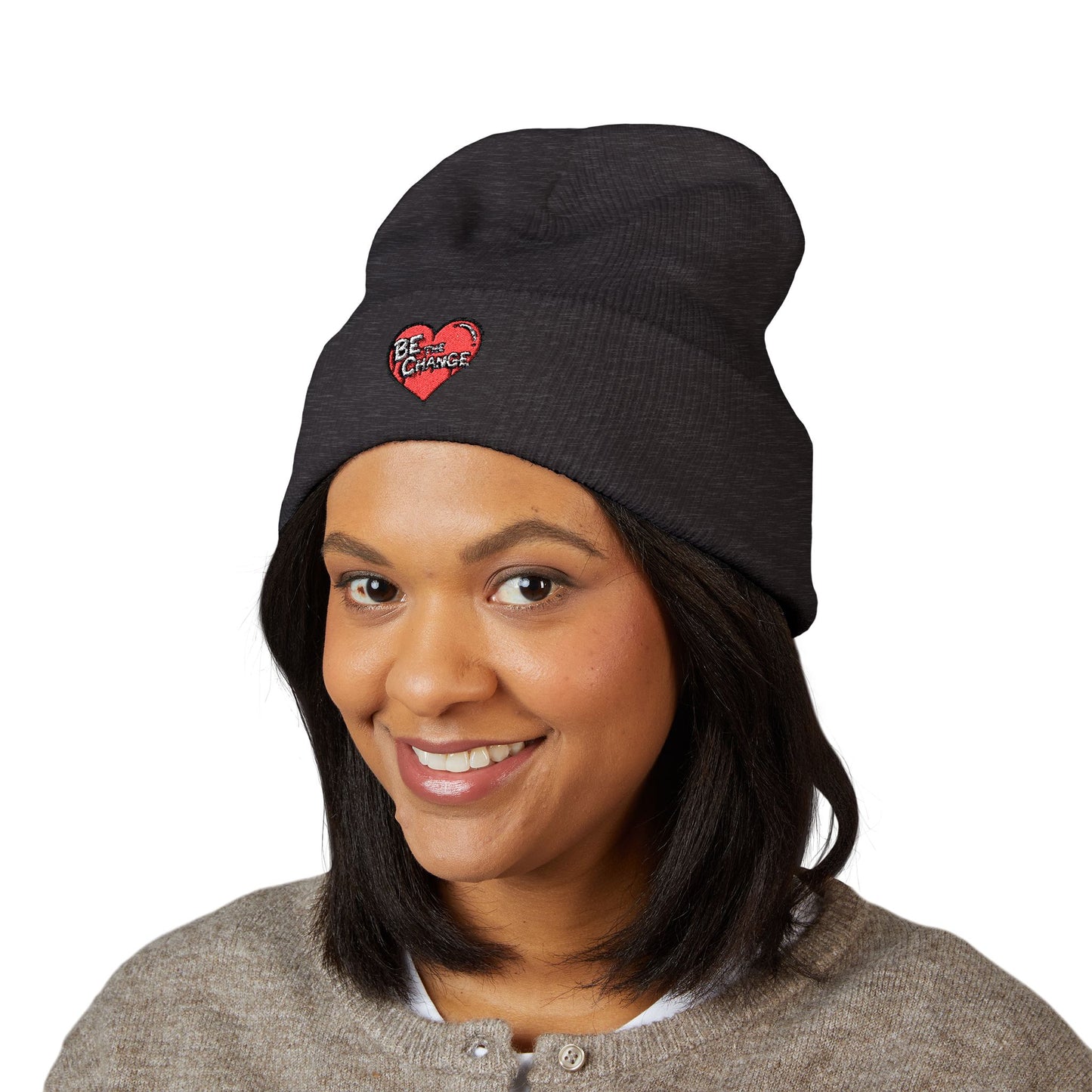 Embroidered 'Be Kind' Heart Cuffed Beanie