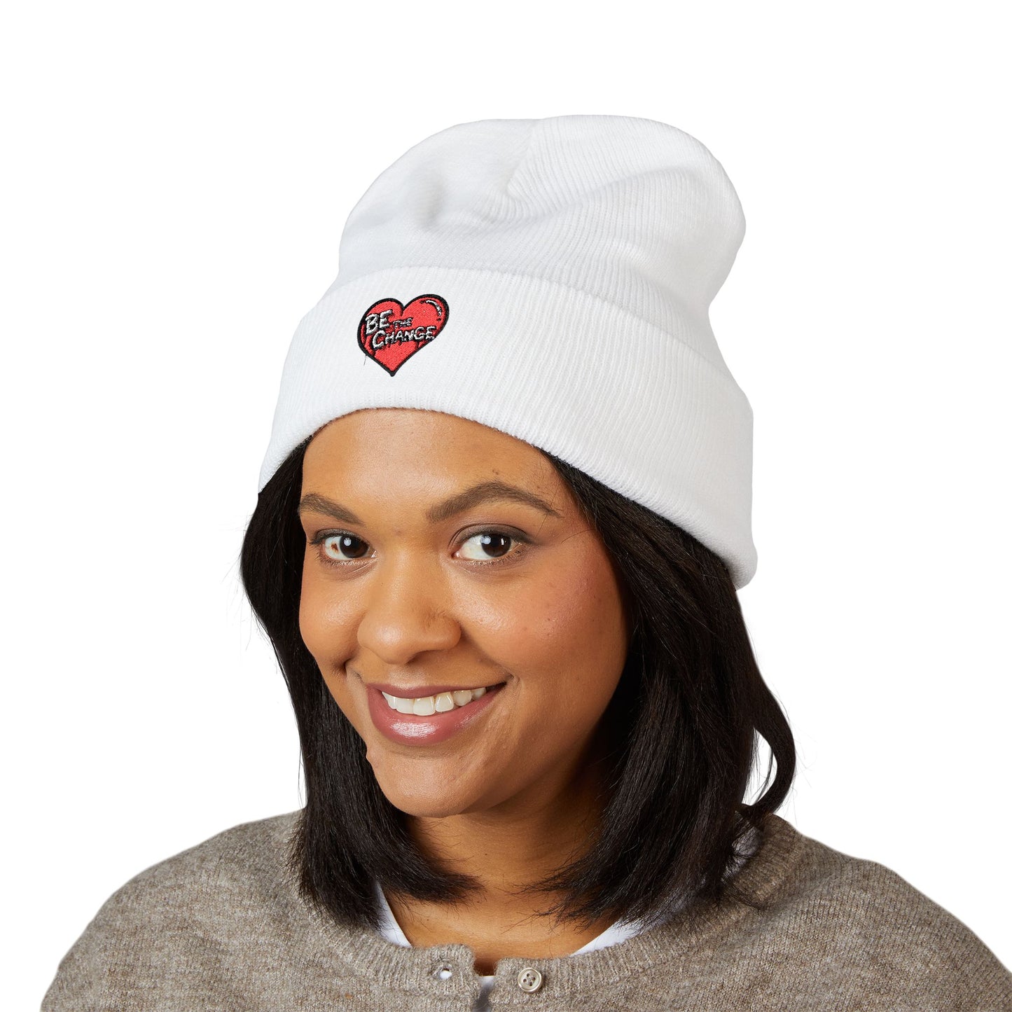 Embroidered 'Be Kind' Heart Cuffed Beanie
