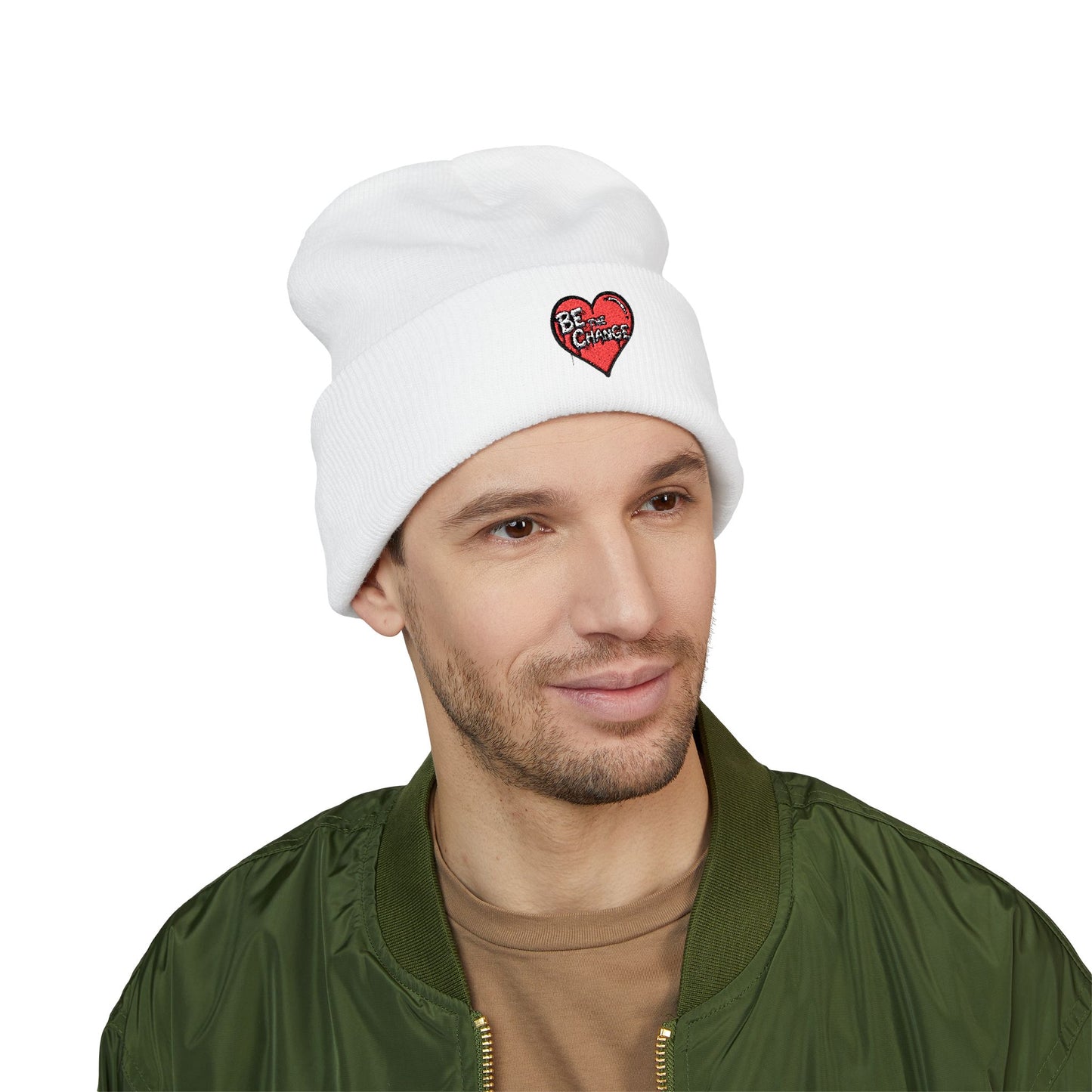 Embroidered 'Be Kind' Heart Cuffed Beanie