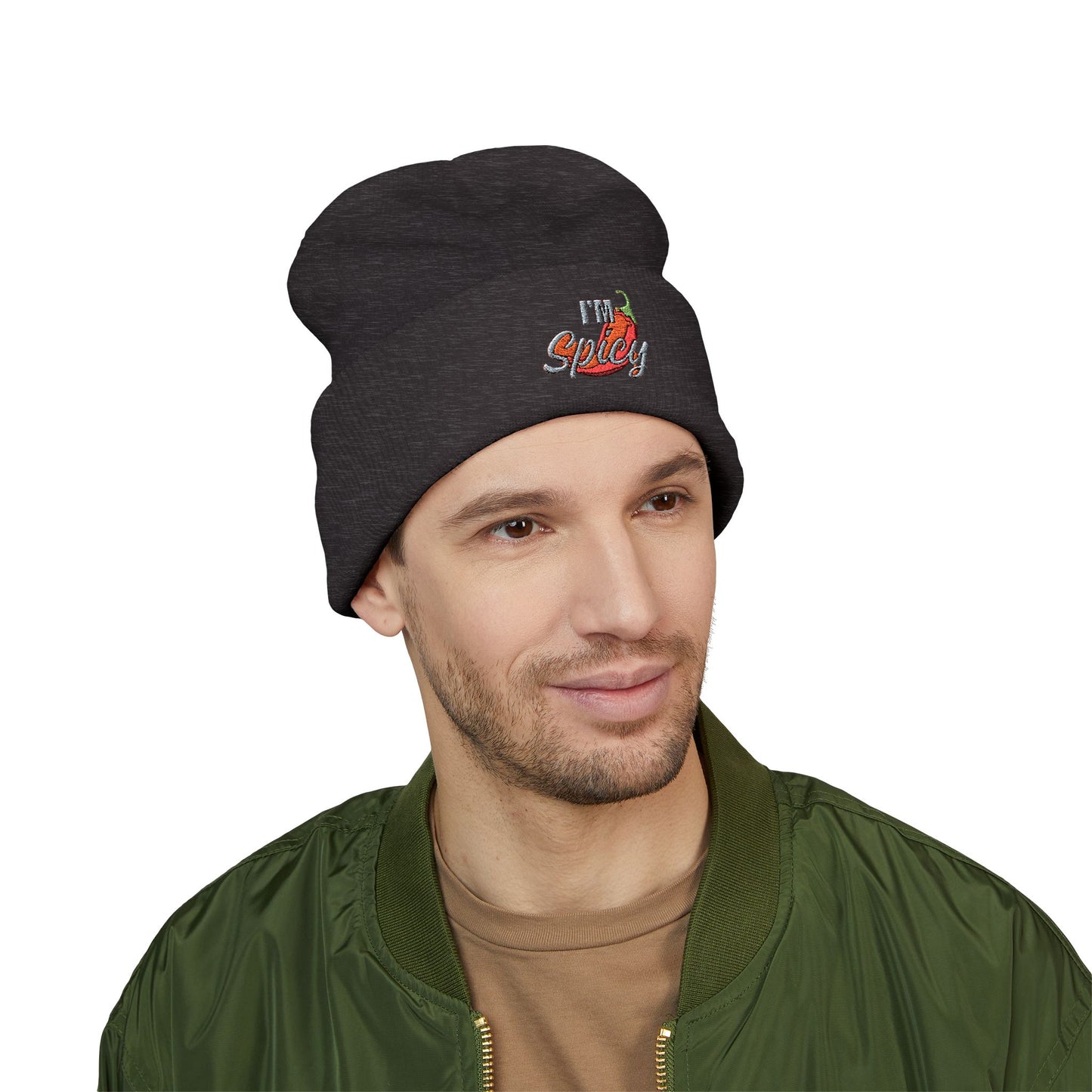 Spicy Chili Embroidered Beanie — Cuffed Knit Hat