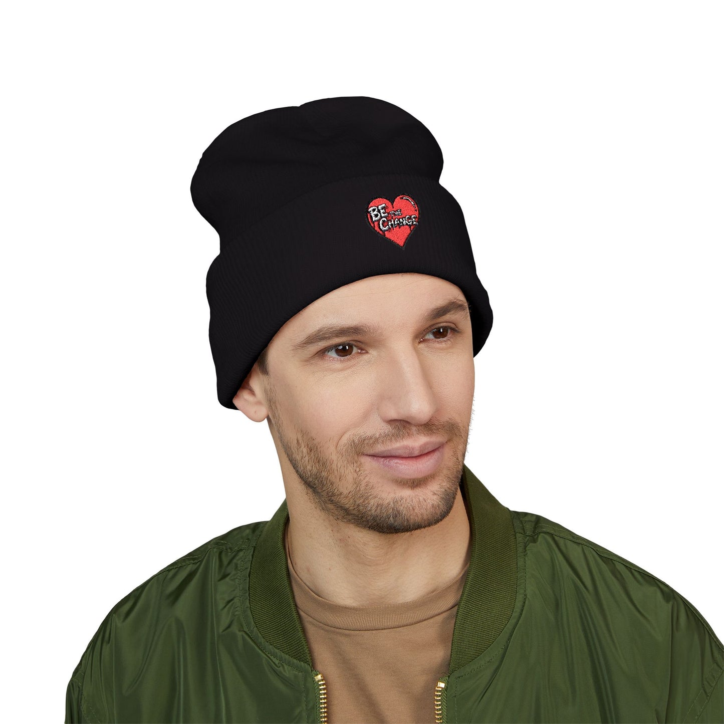 Embroidered 'Be Kind' Heart Cuffed Beanie