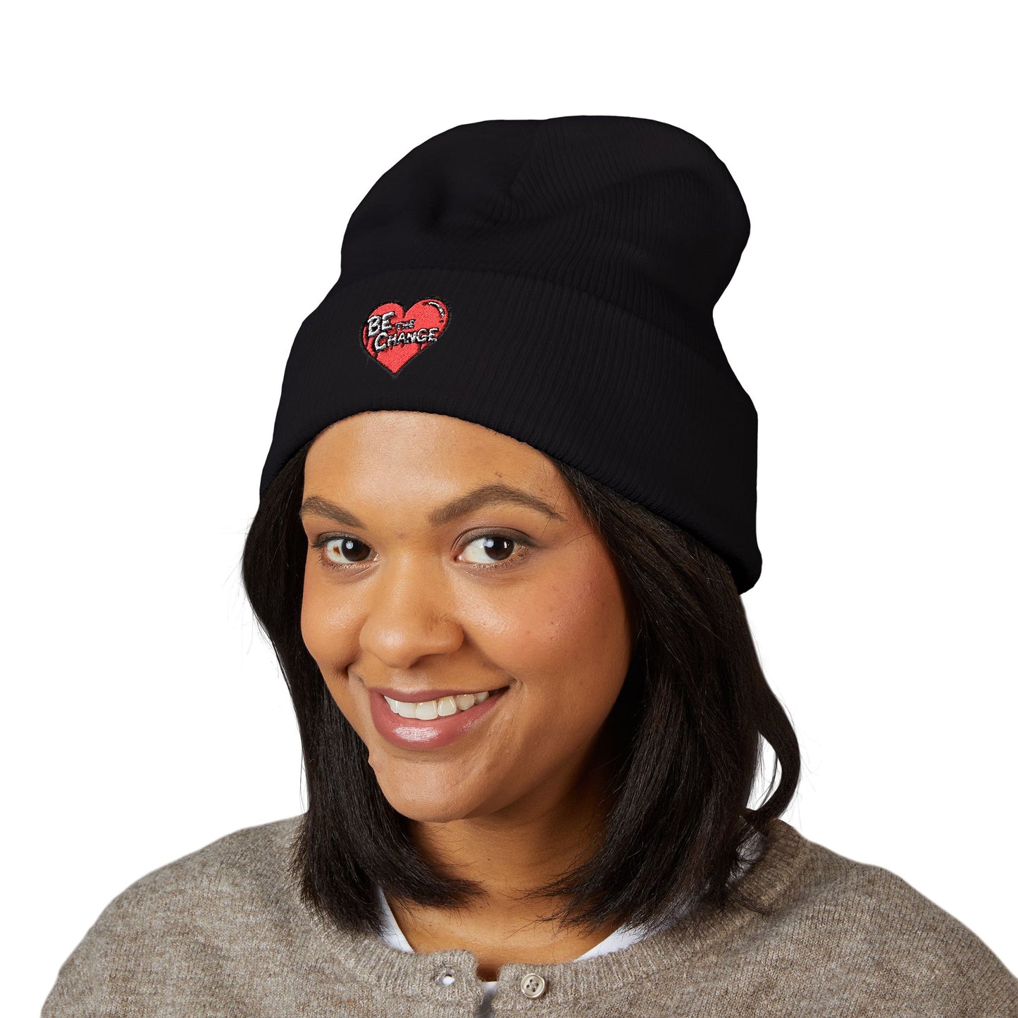 Embroidered 'Be Kind' Heart Cuffed Beanie
